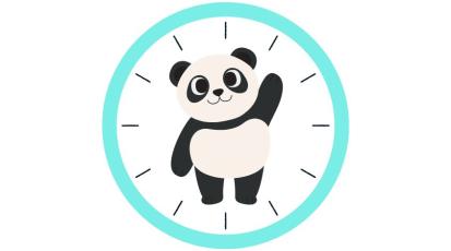 Eine Grafik eines winkenden Pandas der von einer Uhr umrahmt wird in Anlehnung auf das Cover von "Und täglich grüßt das Murmeltier".