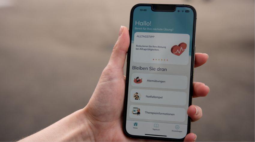 Die Startseite der Asthma-App, mit den Hauptfunktionen