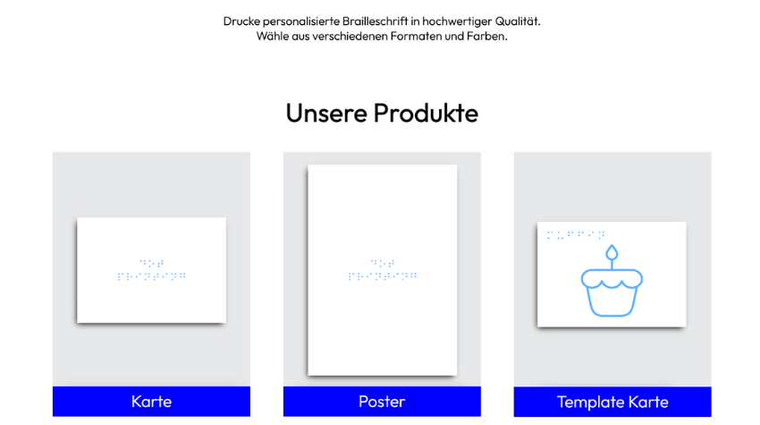 Die verschiedenen Produkte aus dem Onlineshop. Grußkarte, Poster und Template-Karte.