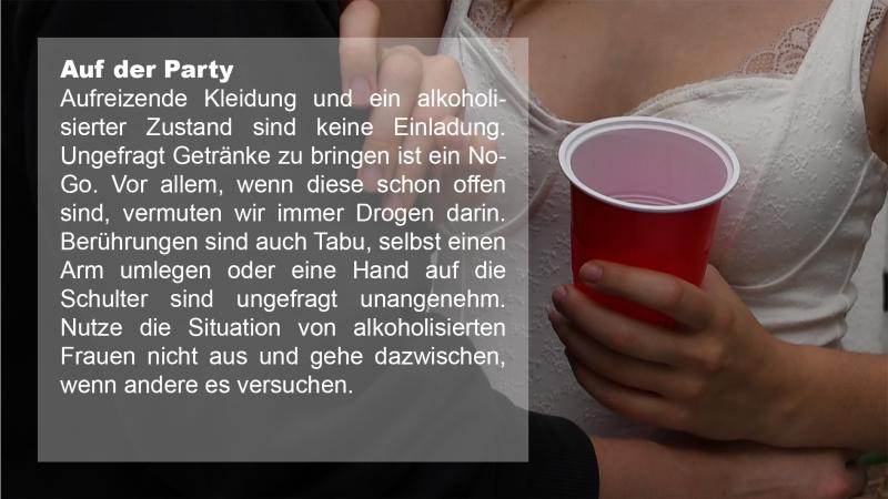 Verhaltenstipps für einen respektvollen Umgang mit Frauen auf Partys.